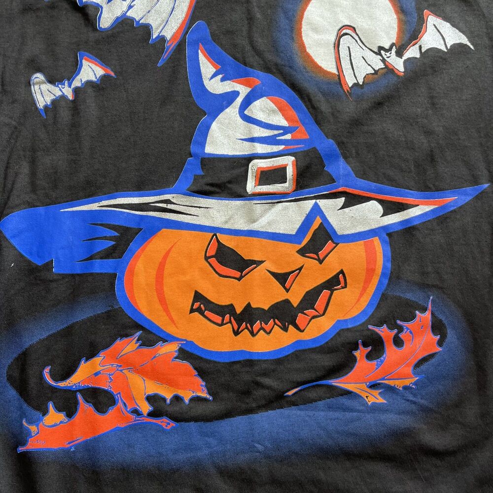 Vtg Happy Halloween Freeze T-Shirt Witch Pumpkin Bat Spooky Single Stitch Tee L - Picture 2 of 8